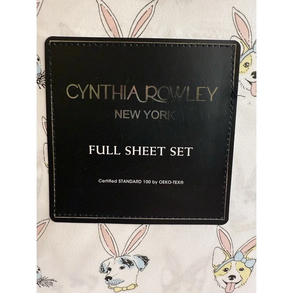 Cynthia Rowley Full Sheet Set Dogs With Bunny Ears Easter Spring Novelty Print‎